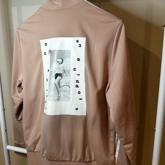 Adidas Beige Track Jacket with White Stripes - Picture 3 of 6